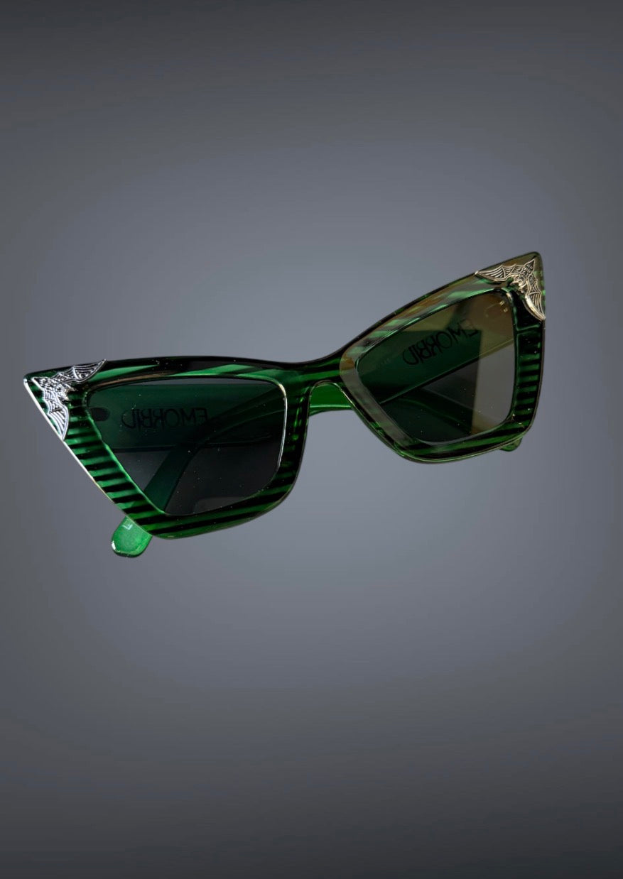 B*tch Bat Charm Green and Black Stripes Sunglasses