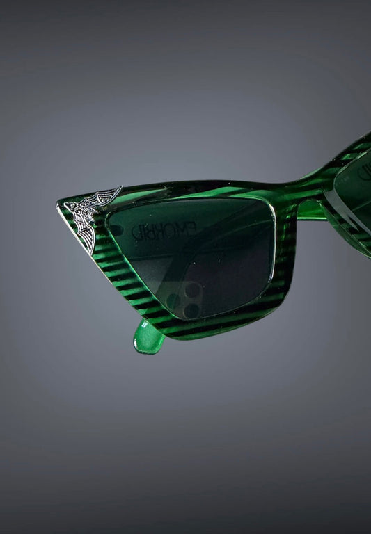 B*tch Bat Charm Green and Black Stripes Sunglasses