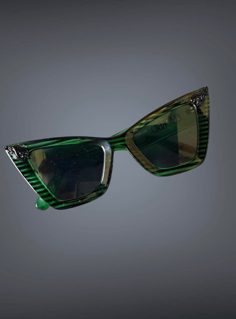 B*tch Bat Charm Green and Black Stripes Sunglasses