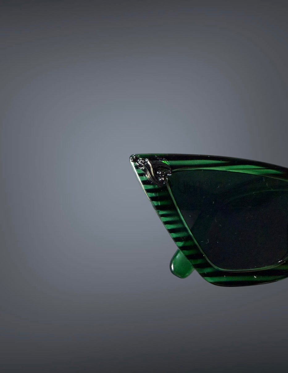 B*tch Bat Charm Green and Black Stripes Sunglasses