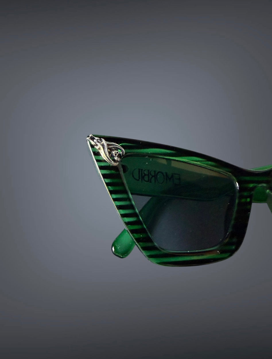 B*tch Bat Charm Green and Black Stripes Sunglasses