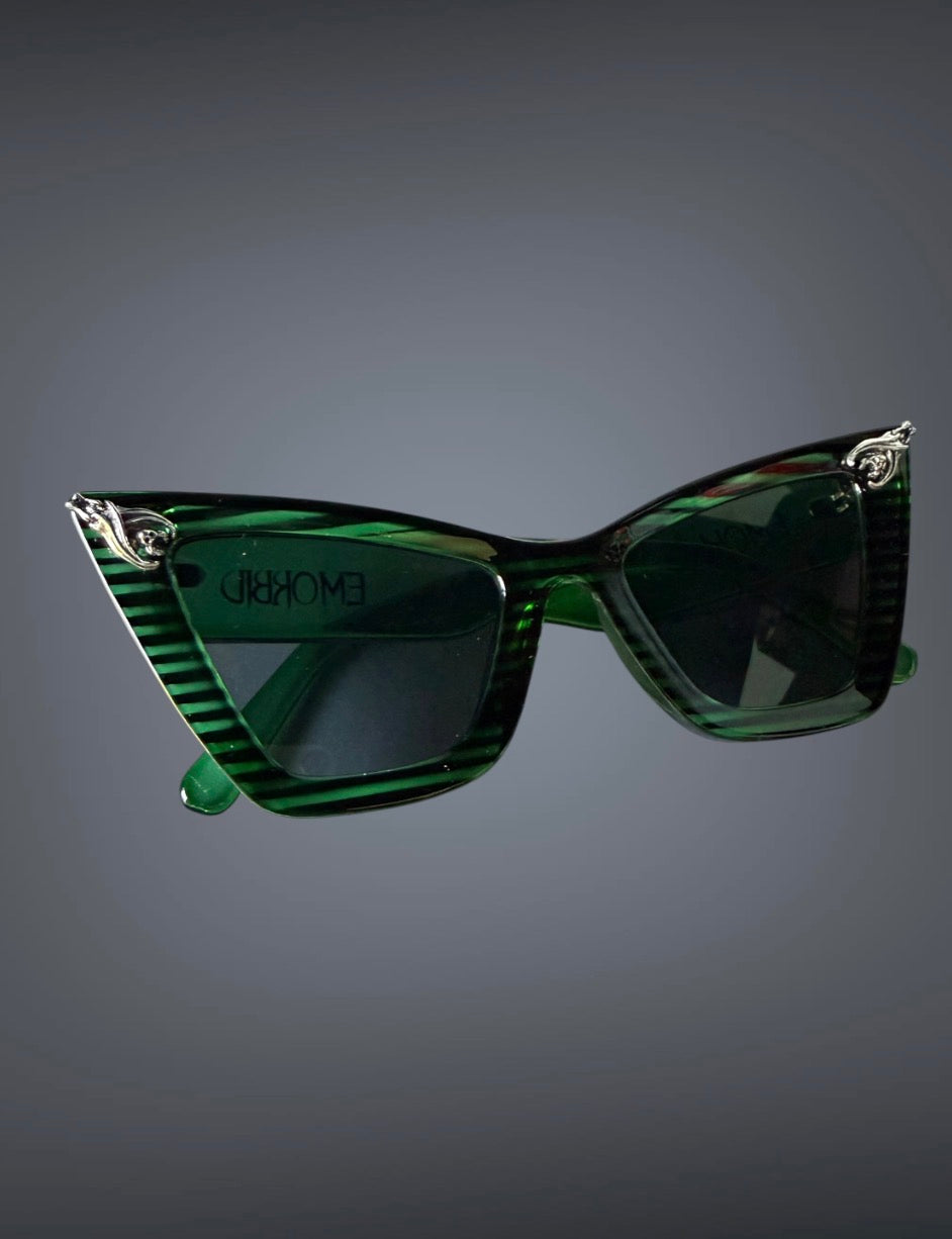 B*tch Bat Charm Green and Black Stripes Sunglasses