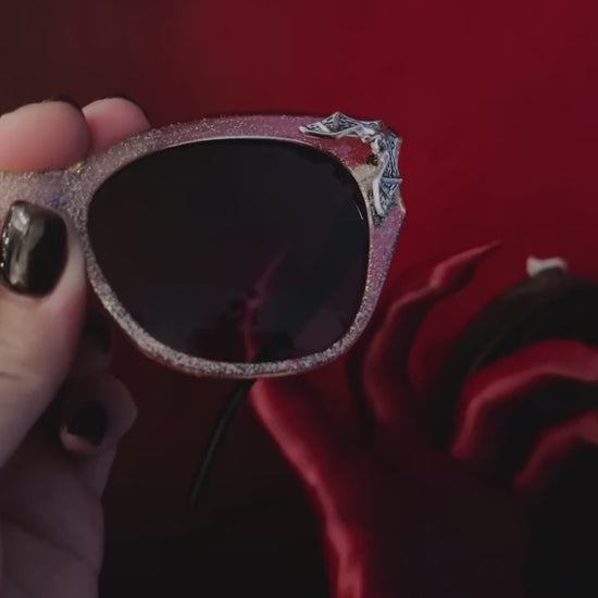 Clear Glitter Sunglasses Adorned with Bats